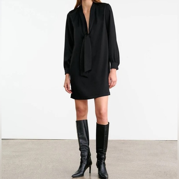 NILI LOTAN $990 Silk Navy Blue Tie Neck Mini Shirt Dress Small EUC - Picture 16 of 16